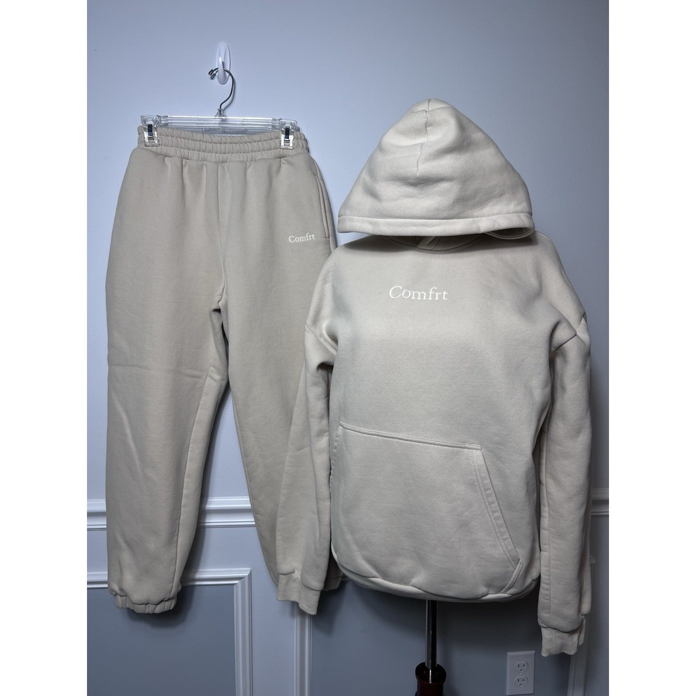 COMFRT Hoodie Jogger Sweatpants Unisex SET (M) Beige Oversized Lounge Athleisure